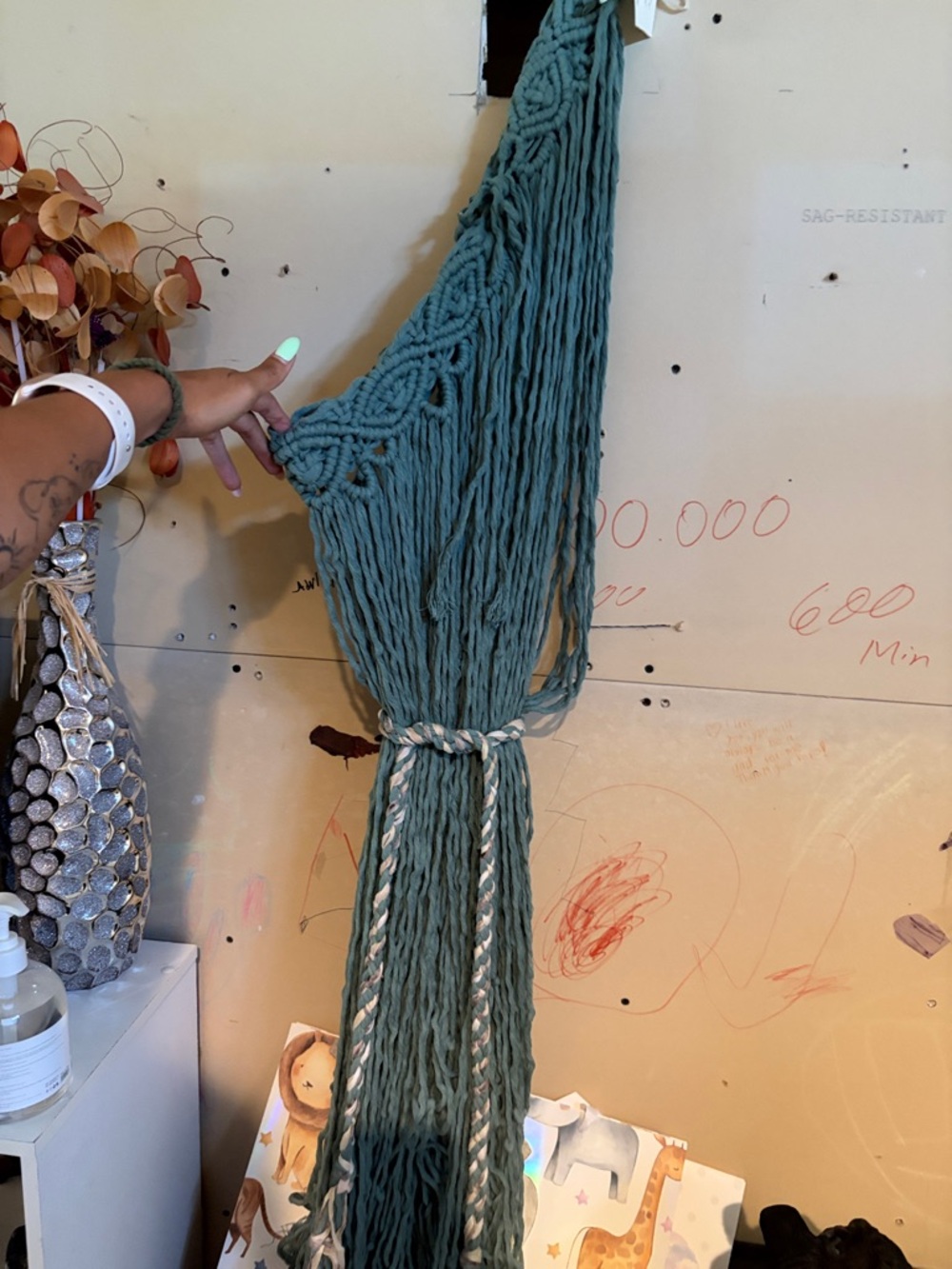 Boho Handmade Macramé Plant Hanger - Teal Green